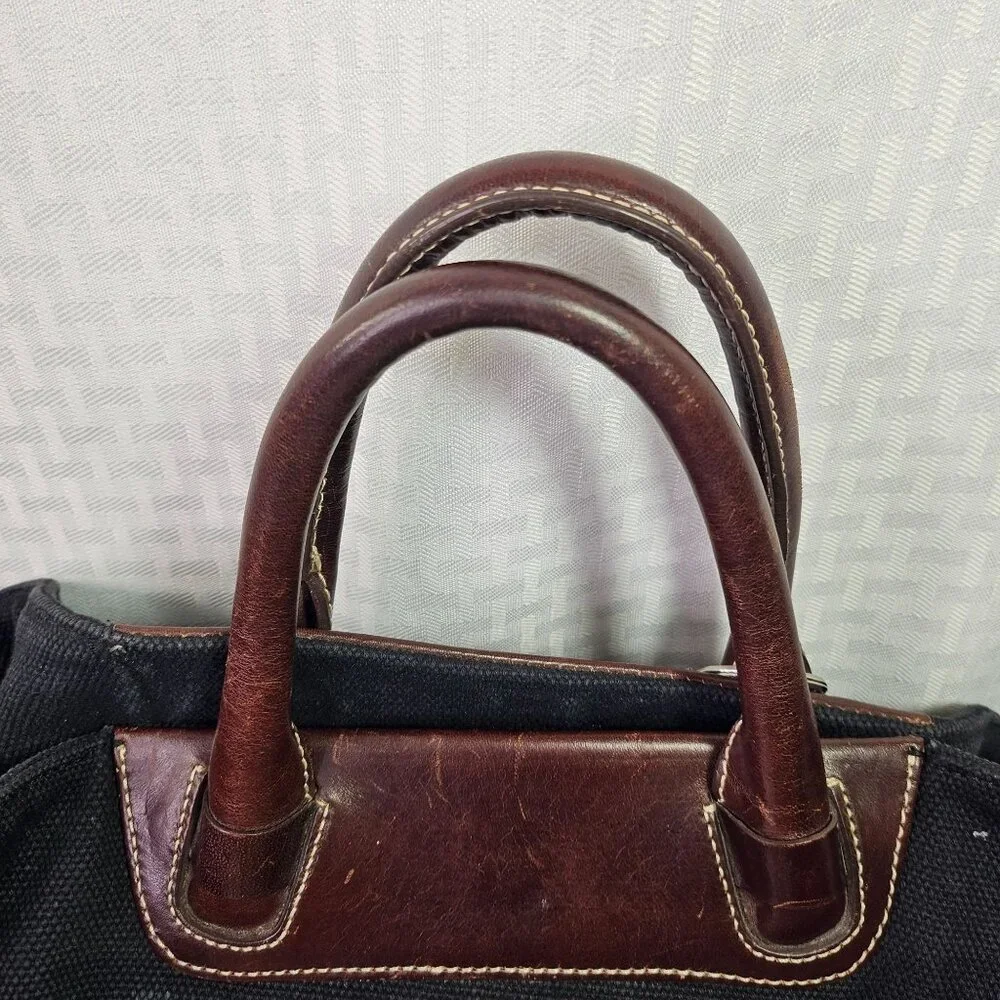 Levenger Leather Brown and Black Canvas Tote Carryall Bag Great condition - Picture 5 of 6
